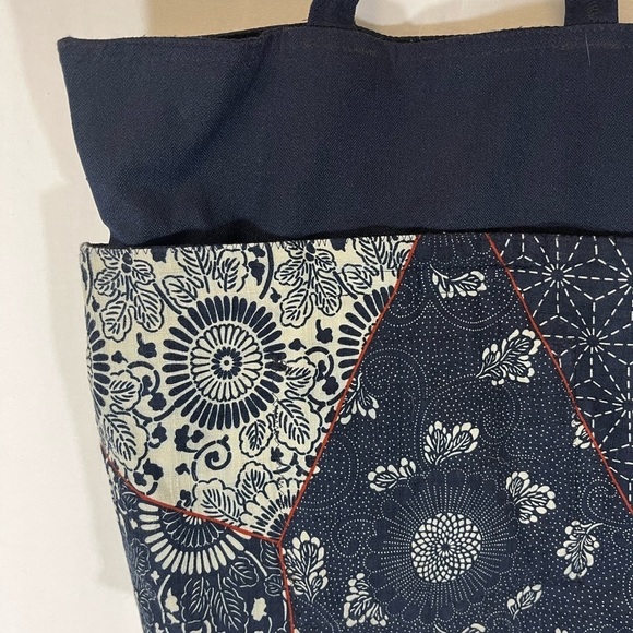 Handmade Patchwork Bucket Style Purse Bag Navy - Picture 4 of 9